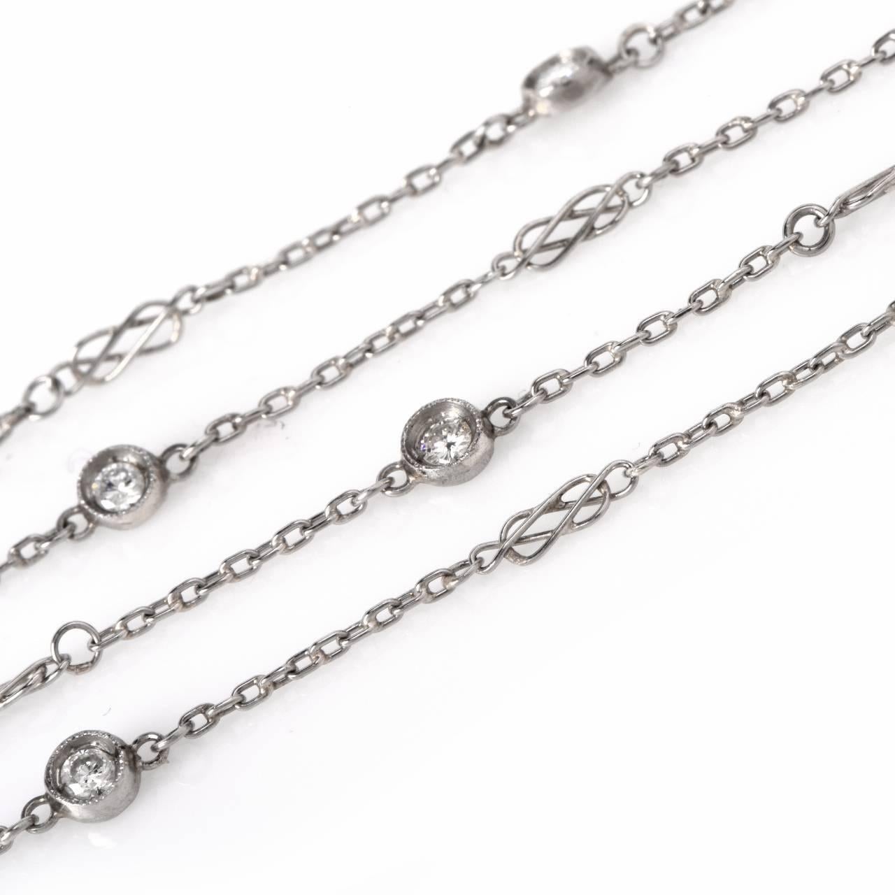 This  chain necklace of outstanding refinement and classic elegance is crafted in 14K white gold, weighing approx. 7.9 grams and measuring 40.4