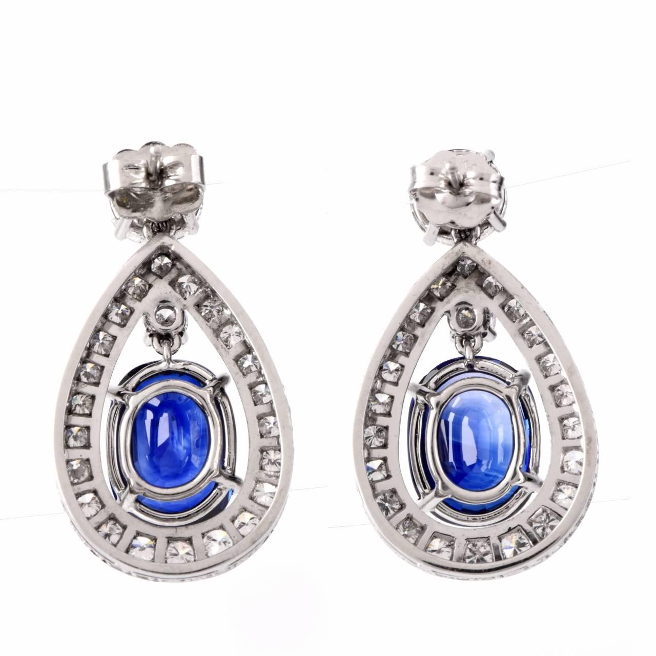 Modern Certified Sapphire Diamond Platinum Drop Earrings