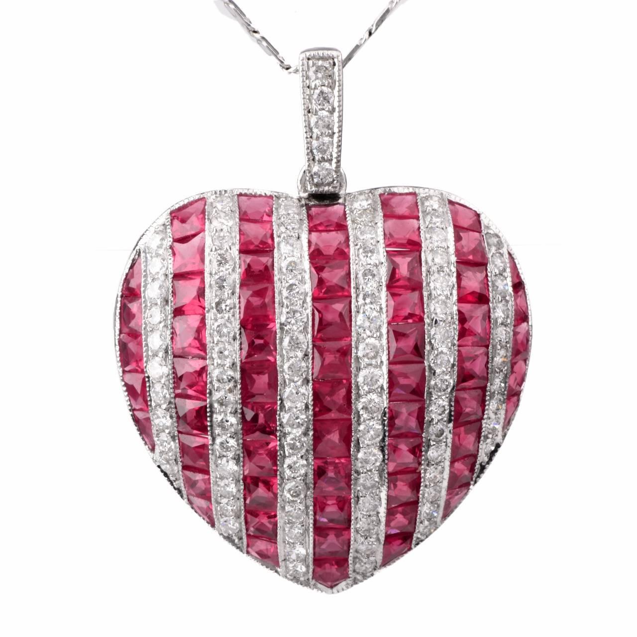  Ruby Diamond Gold Heart Pendant Necklace