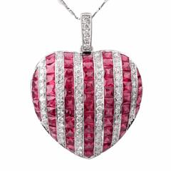 Ruby Diamond Gold Heart Pendant Necklace