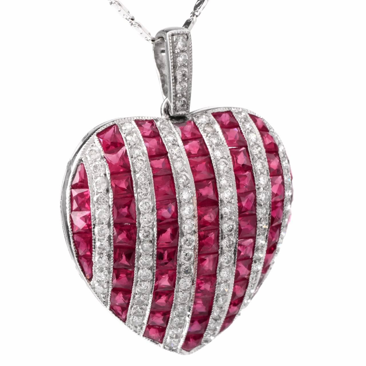 Modern  Ruby Diamond Gold Heart Pendant Necklace