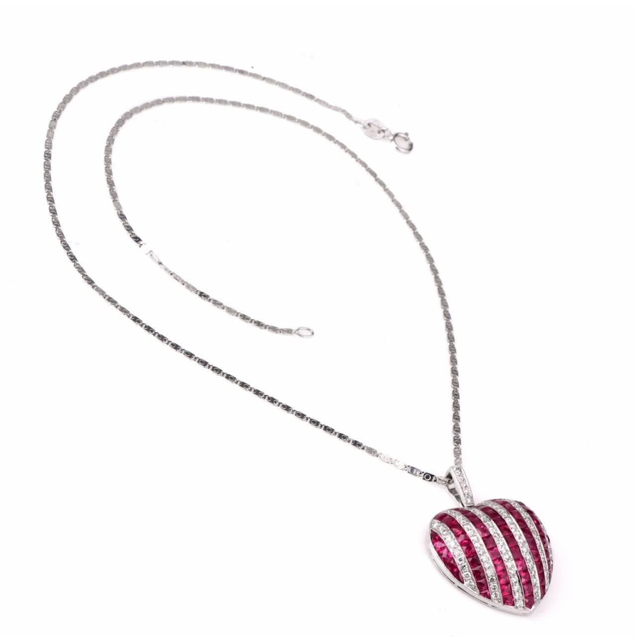 Women's  Ruby Diamond Gold Heart Pendant Necklace