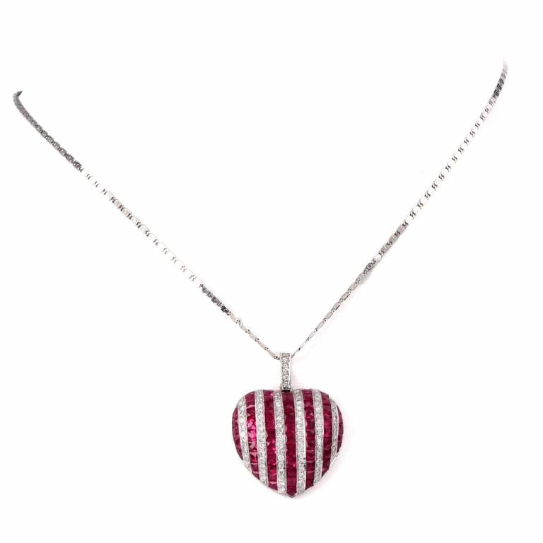 Ruby Diamond Gold Heart Pendant Necklace at 1stdibs