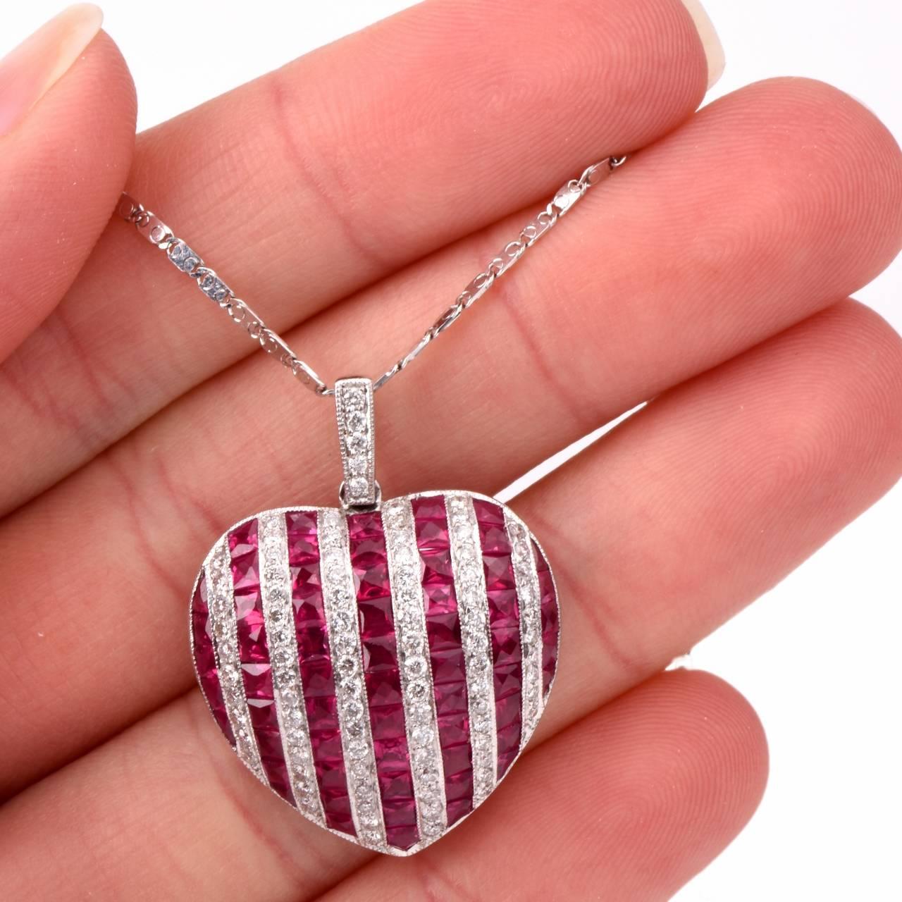  Ruby Diamond Gold Heart Pendant Necklace 2