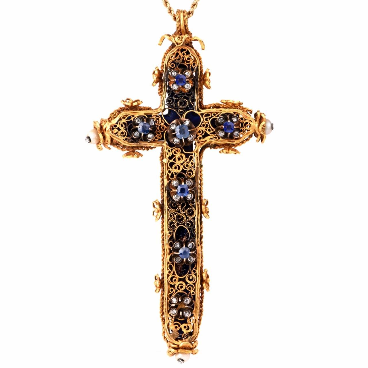Antiker viktorianischer Lapislazuli-Anhänger mit religiösem Kreuz