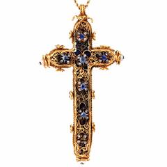 Vintage Victorian Lapis Lazuli  Religious Cross Pendant