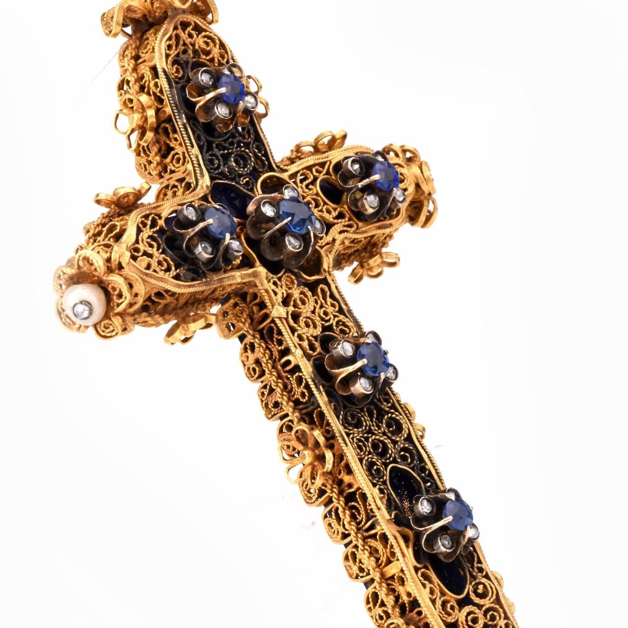 Antiker viktorianischer Lapislazuli-Anhänger mit religiösem Kreuz (Viktorianisch)