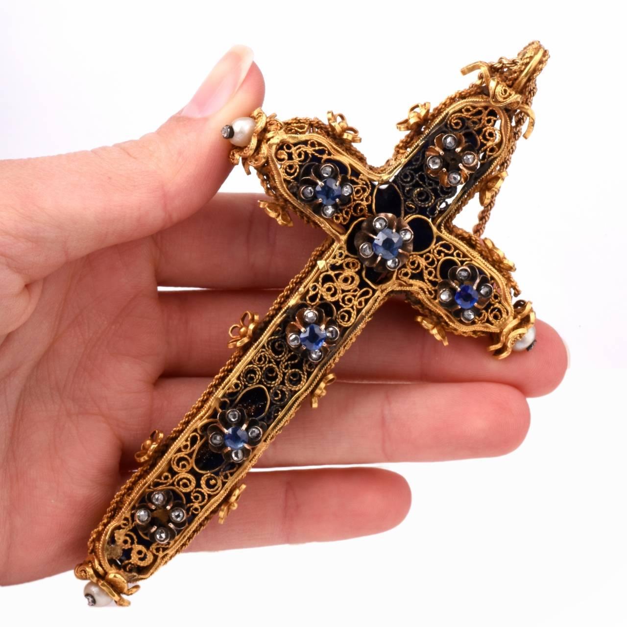 Antiker viktorianischer Lapislazuli-Anhänger mit religiösem Kreuz 1