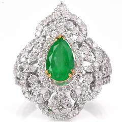 Pear Emerald Diamond Gold Engagement Ring