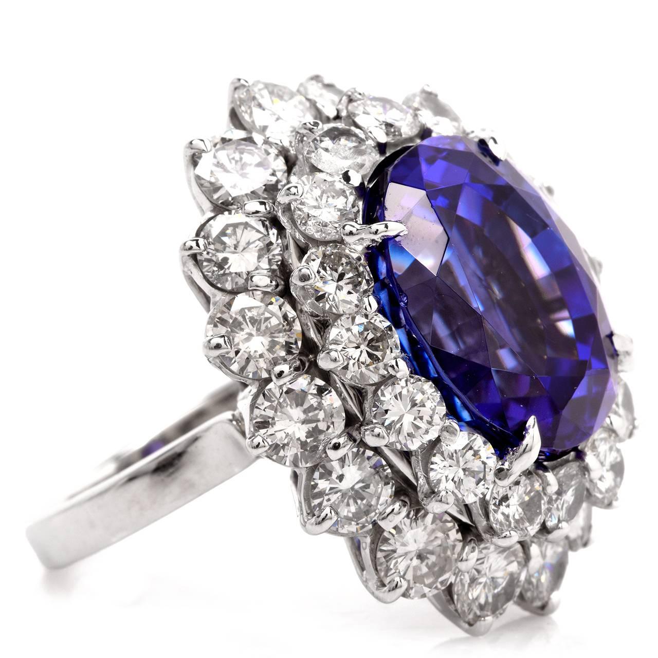 Modern  17.29 Carats GIA Cert Tanzanite Diamond Platinum Ring 