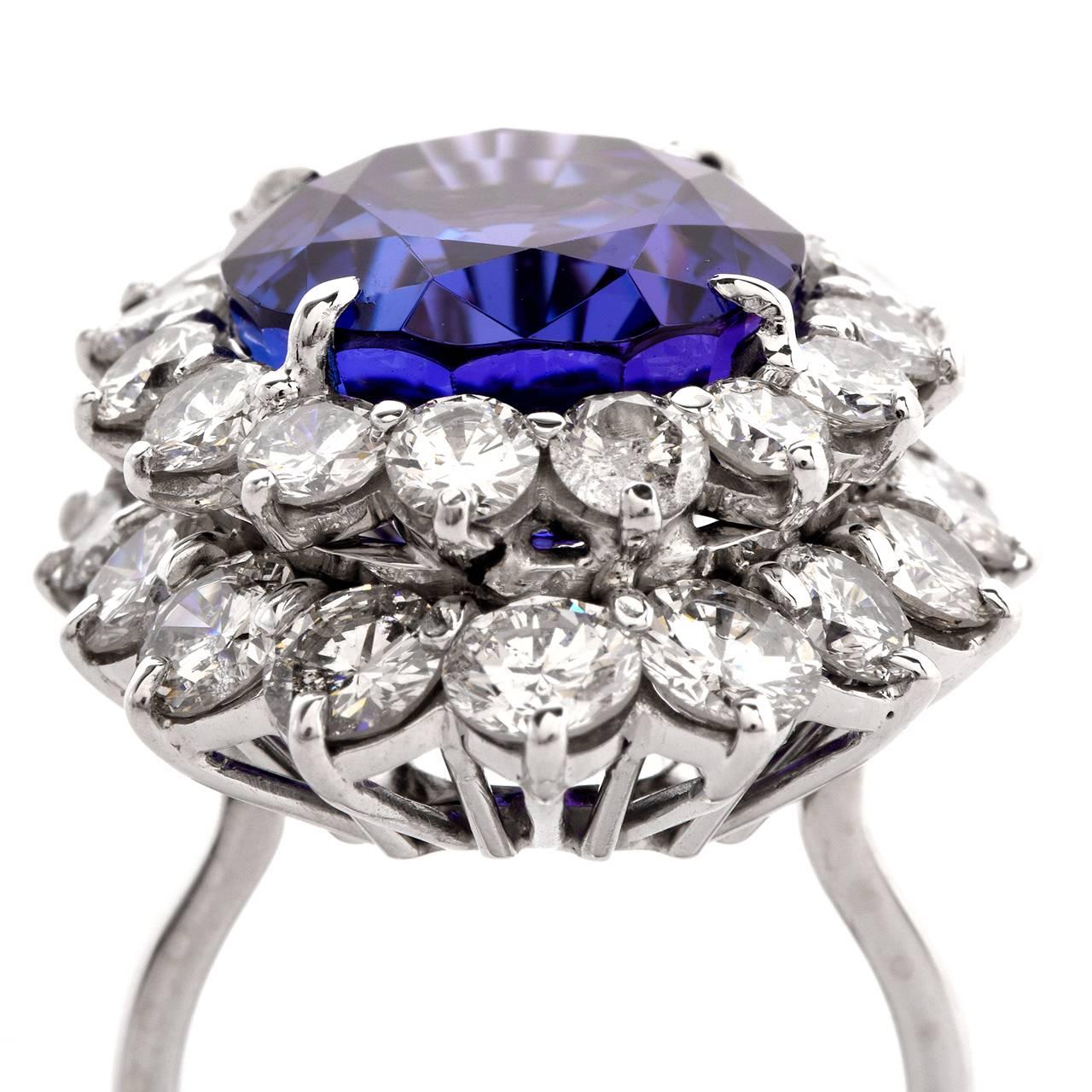 Women's  17.29 Carats GIA Cert Tanzanite Diamond Platinum Ring 