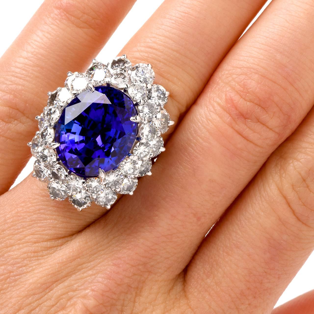  17.29 Carats GIA Cert Tanzanite Diamond Platinum Ring  1