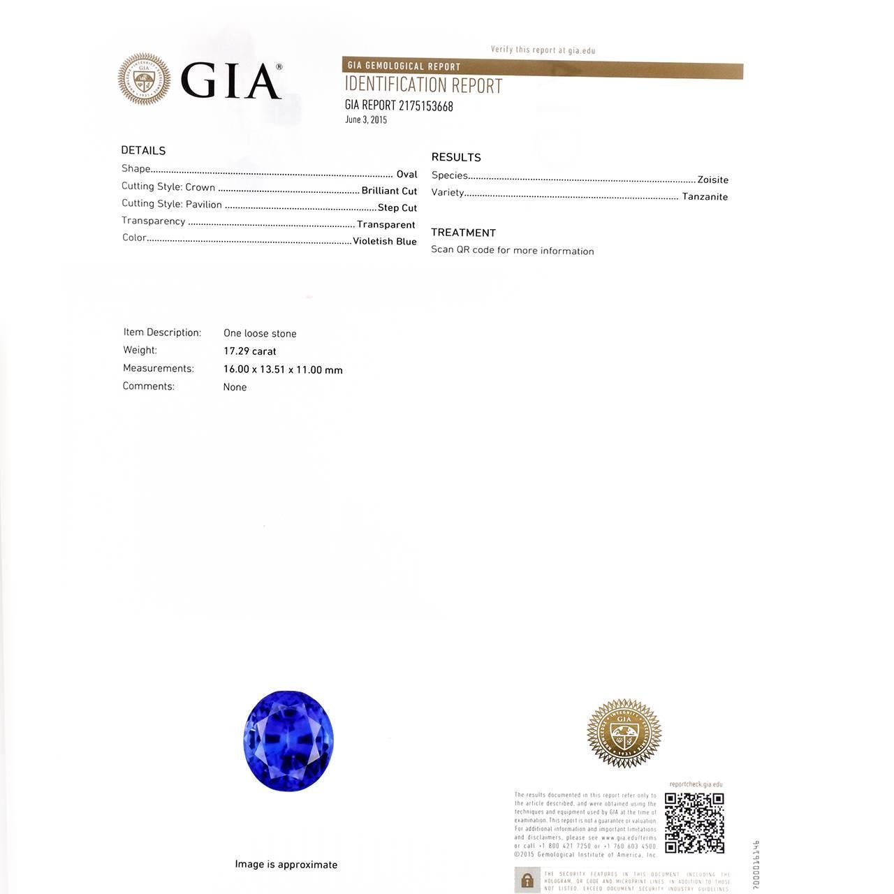  17.29 Carats GIA Cert Tanzanite Diamond Platinum Ring  2