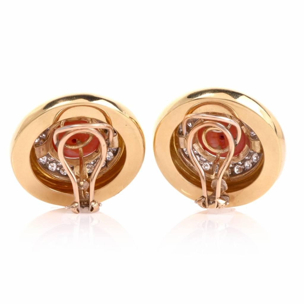 Coral Diamond Gold Clip Earrings 1