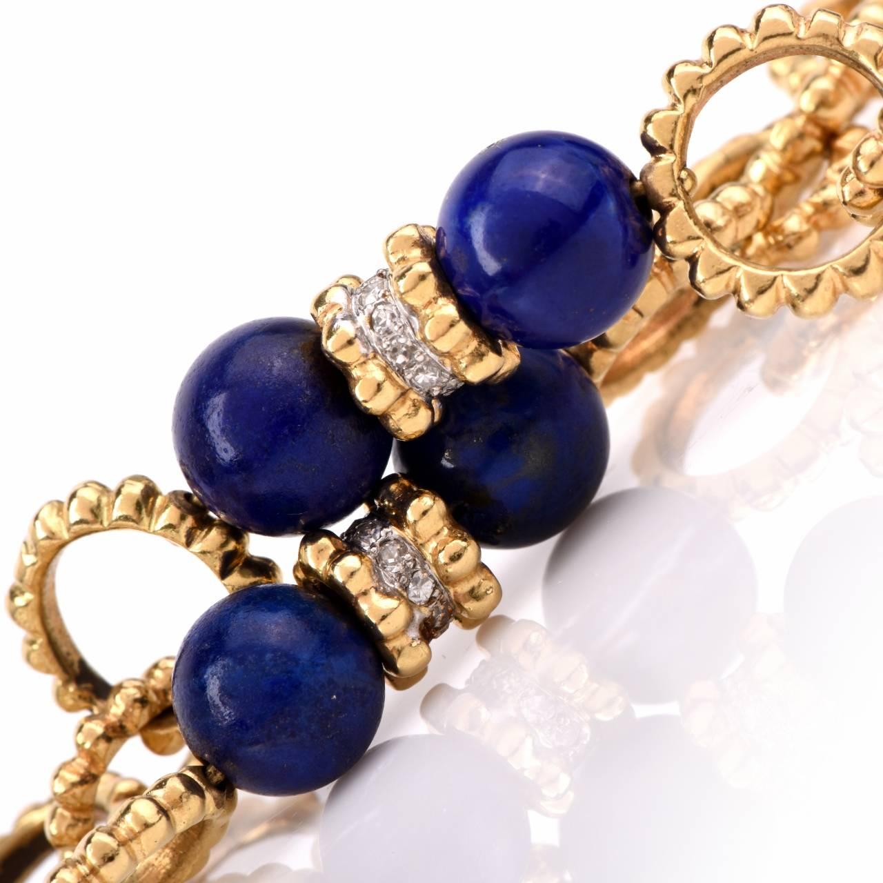 Women's Lapis Lazuli Diamond Gold Long Chain Necklace