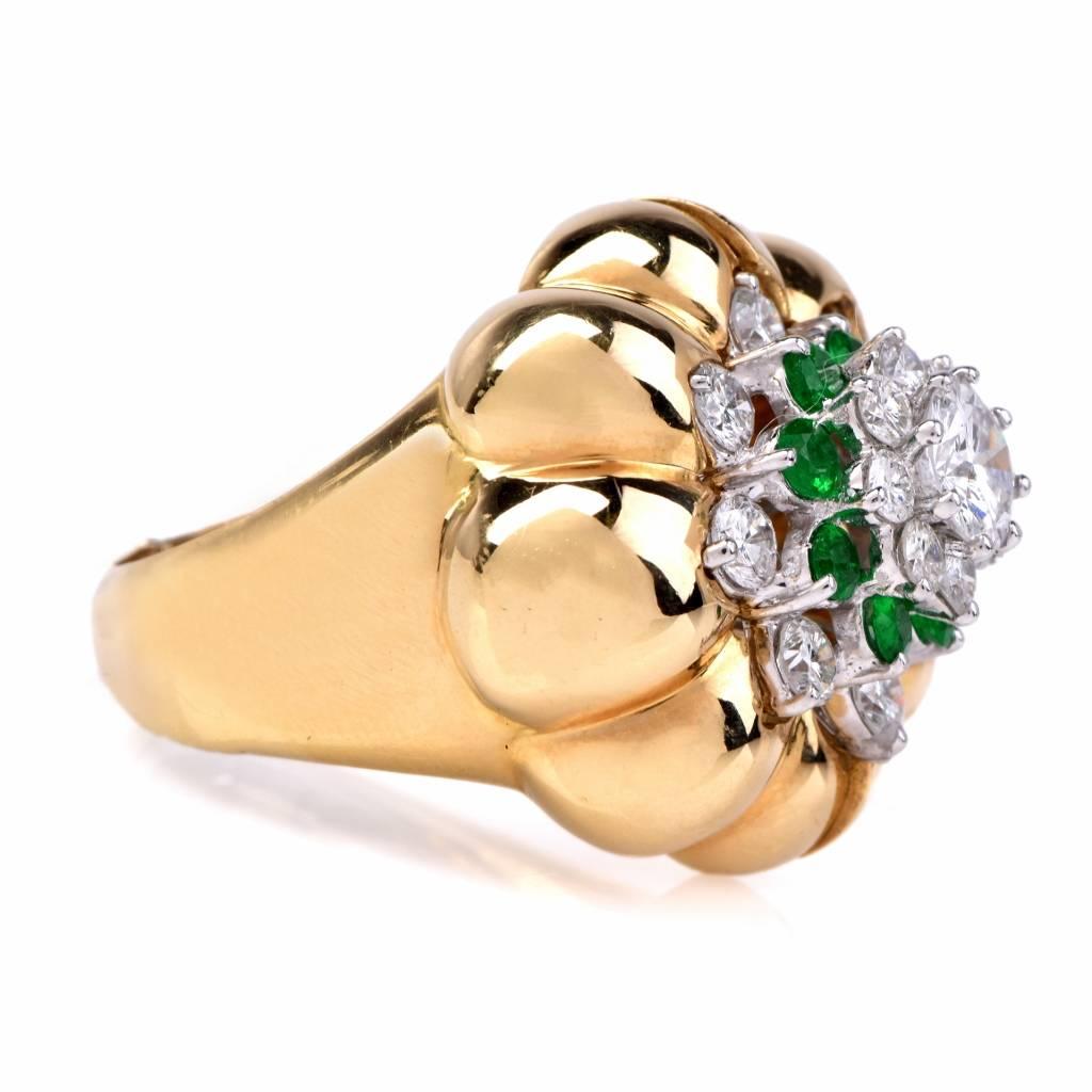 1970s Emerald Diamond Platinum Gold Insert Ring 1