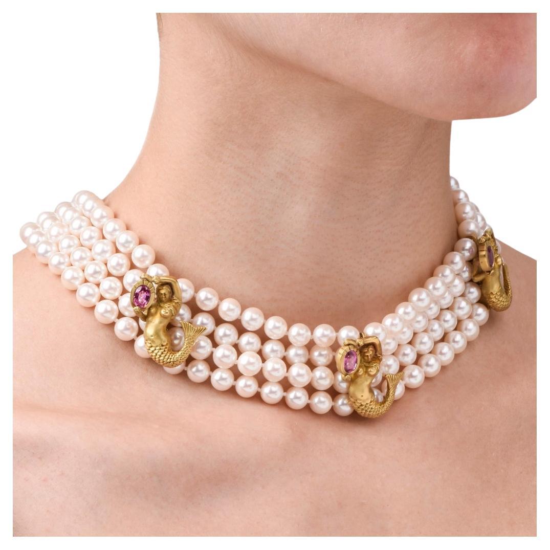 Moderne Barry Kieselstein, collier vintage sirène en or et perles  en vente