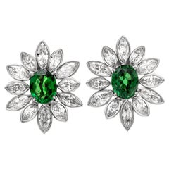21st Century Diamond 12.51cts Green Tsavorite 18k Gold Flower Clip on Earrings