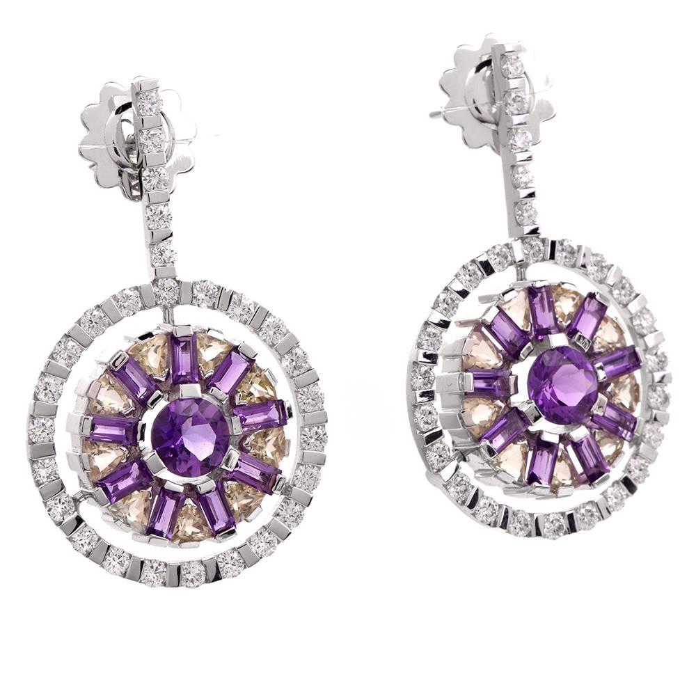 GARAVELLI Diamond Amethyst Gold Circular Drop Earrings 2