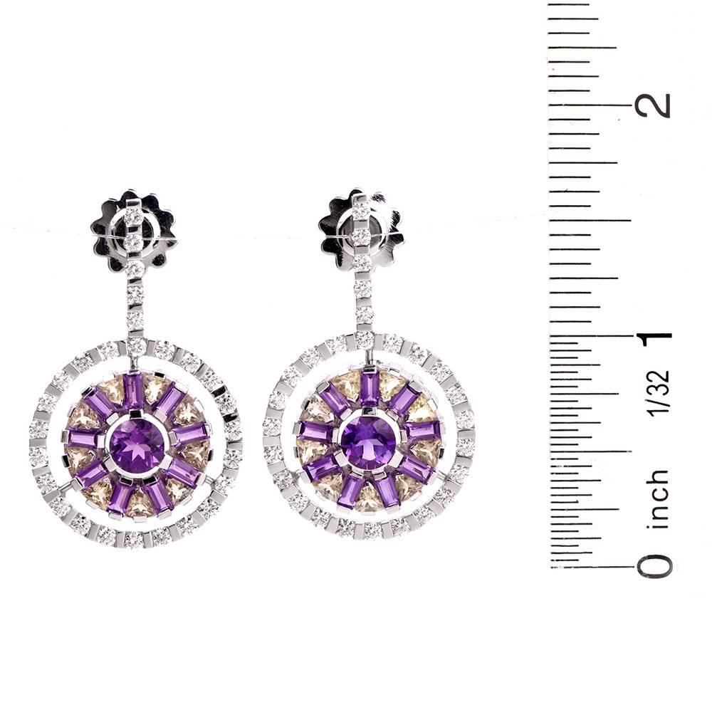 GARAVELLI Diamond Amethyst Gold Circular Drop Earrings 3