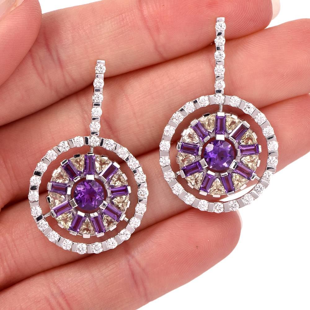 Women's GARAVELLI Diamond Amethyst Gold Circular Drop Earrings