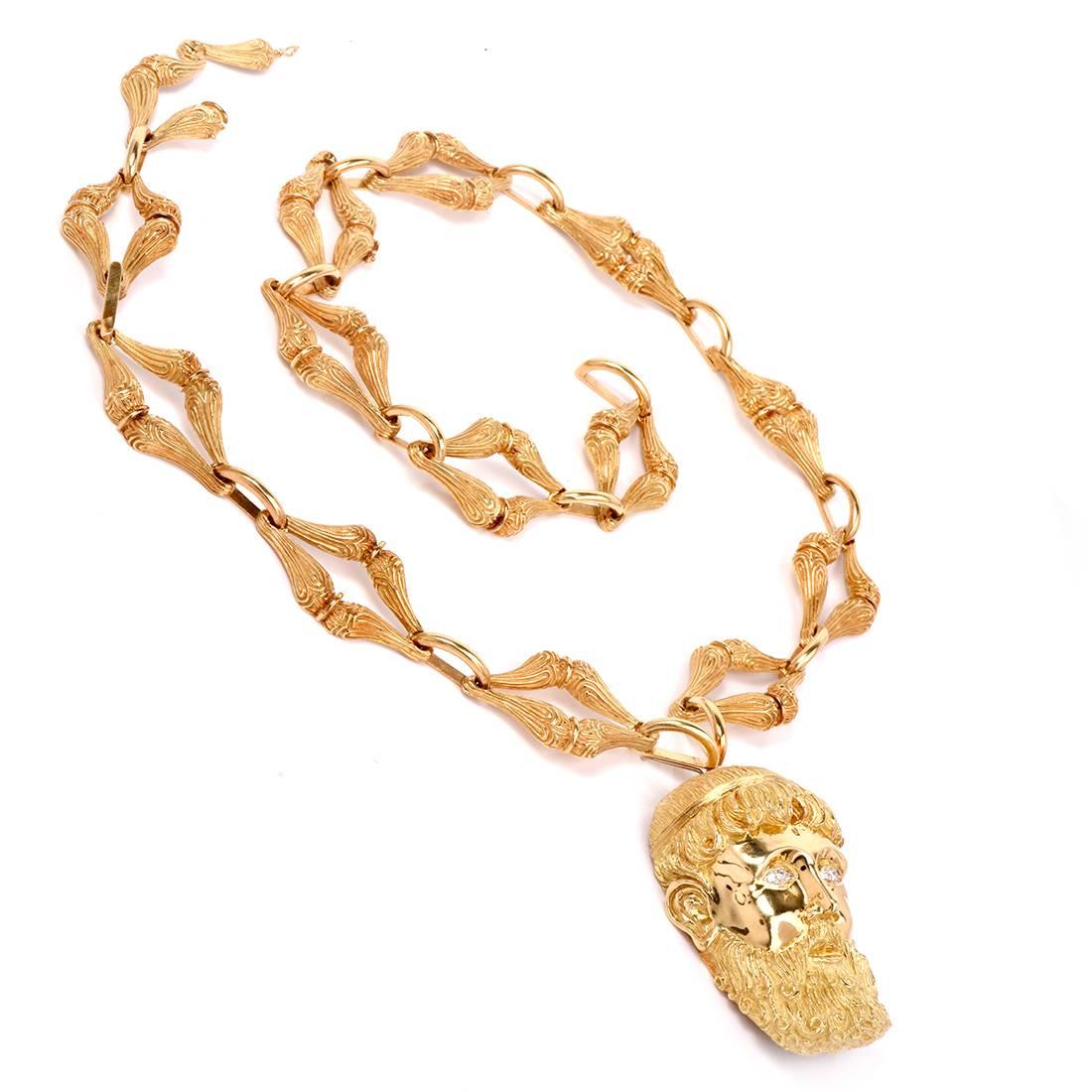 Henry Dunay Greek Gold Pendant Pin and Necklace In Excellent Condition In Miami, FL