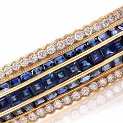 Blue Sapphire Diamond Gold Bangle Bracelet