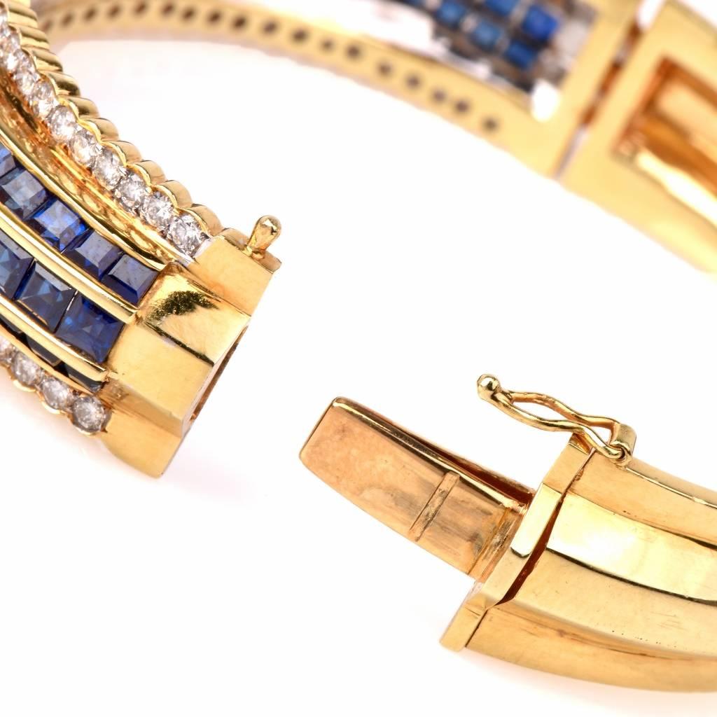 Blue Sapphire Diamond Gold Bangle Bracelet 1