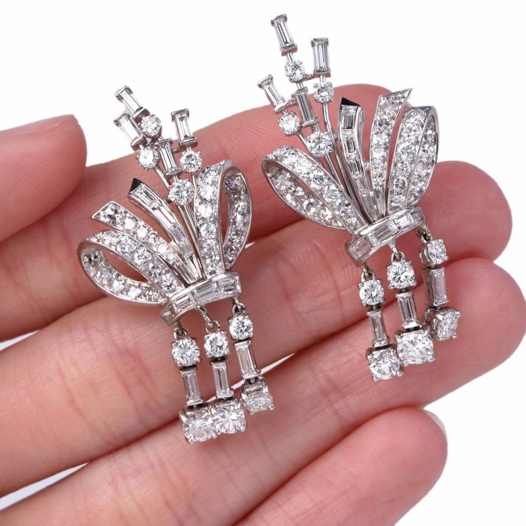 Modern Diamond Platinum Pendant Drop Earrings