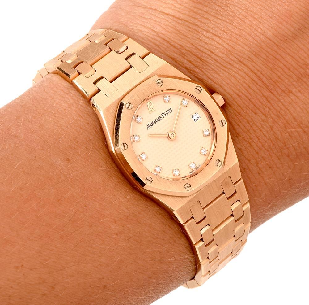Audemars Piguet Lady's Rose Gold Diamond Royal Oak Quartz Wristwatch 5