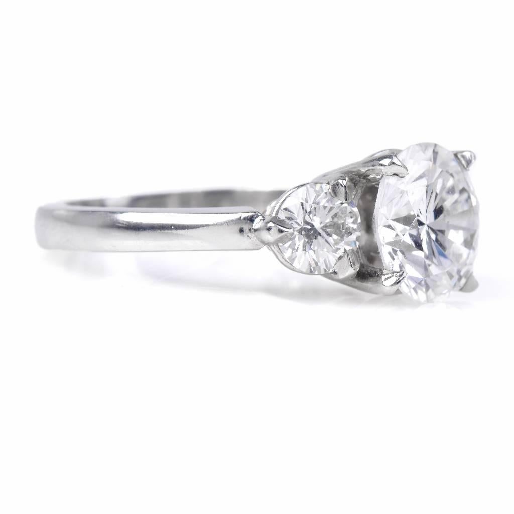 GIA Certified Centre 2.09 Carat F-SI1 Three-Stone Diamond Platinum Ring 2