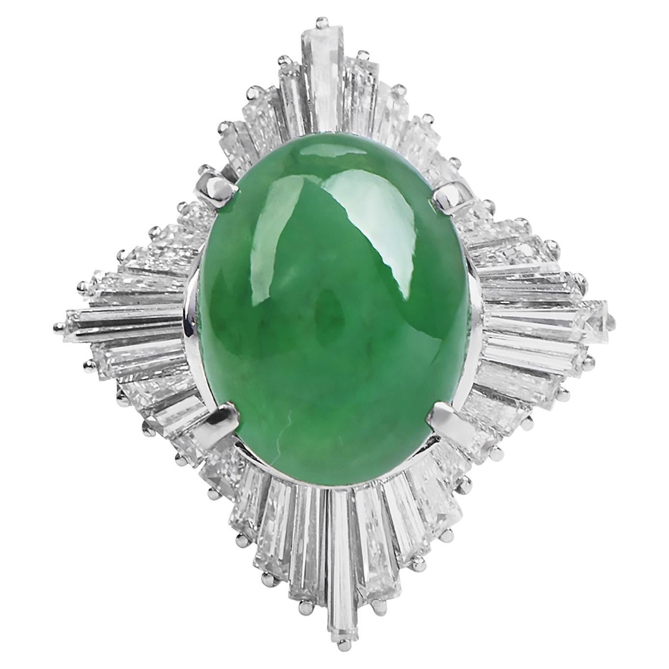 GIA Green Jade Diamond Platinum Ballerina Cocktail Ring For Sale