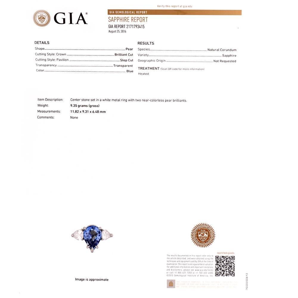 Ceylon Sapphire Diamond Platinum Three-Stone Ring 6