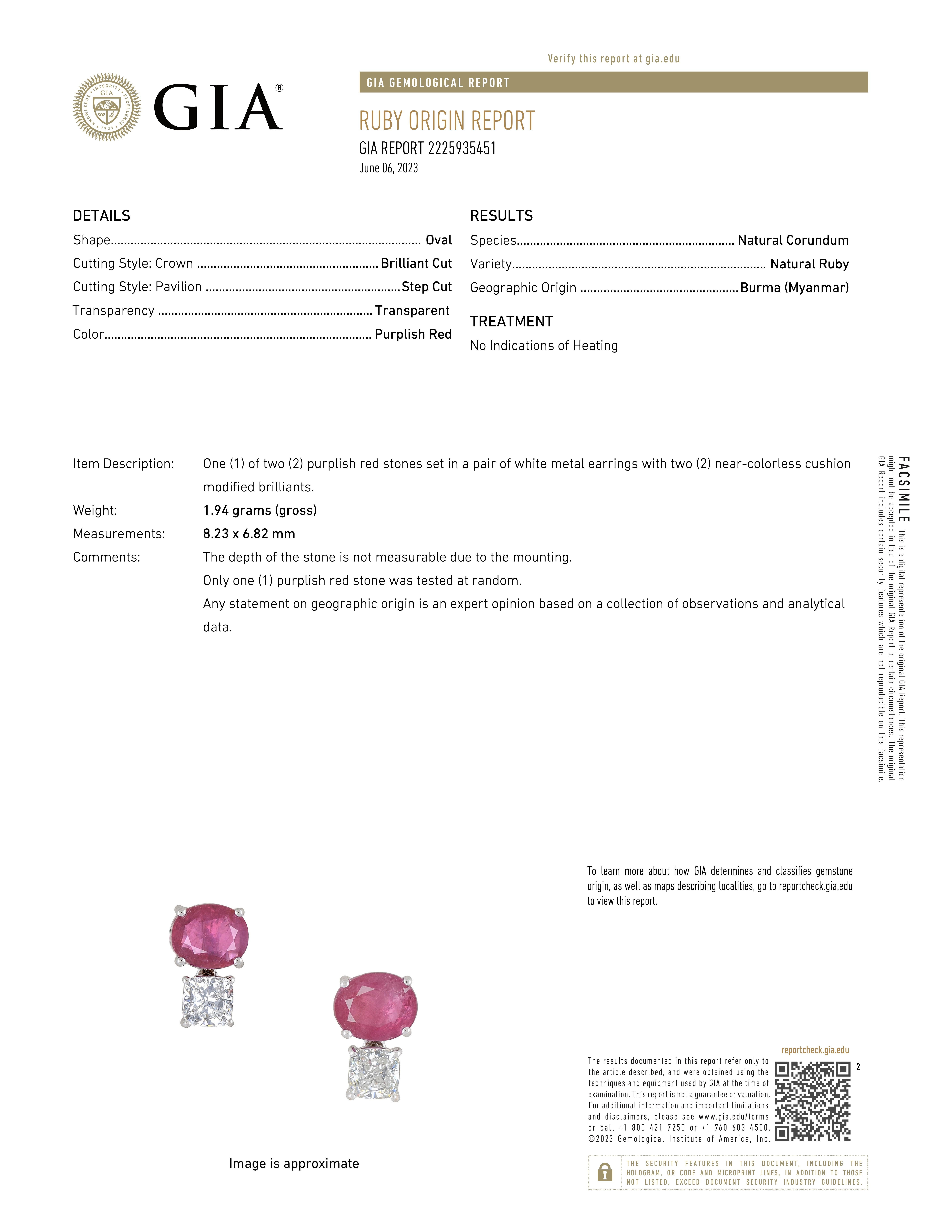 GIA Burma No-Heat 4.30cts Red Ruby Diamond 18K White Gold Classic Stud Earrings For Sale 3