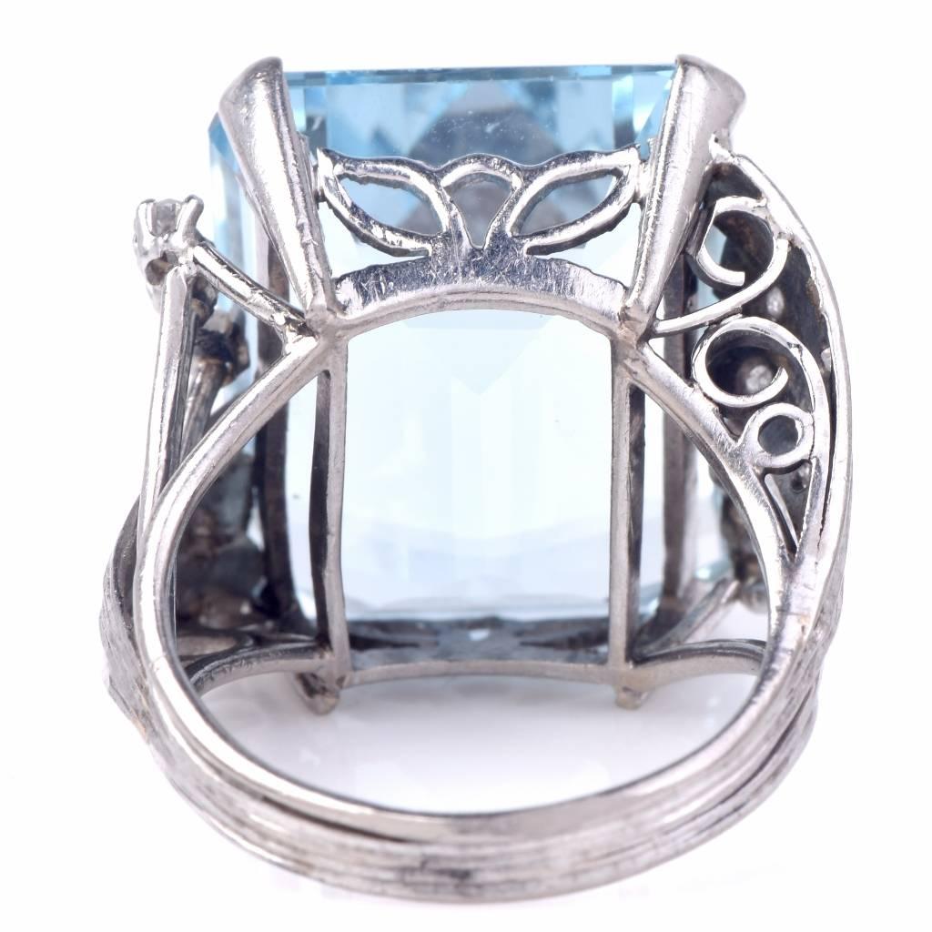 Retro Aquamarine Diamond Platinum Ring