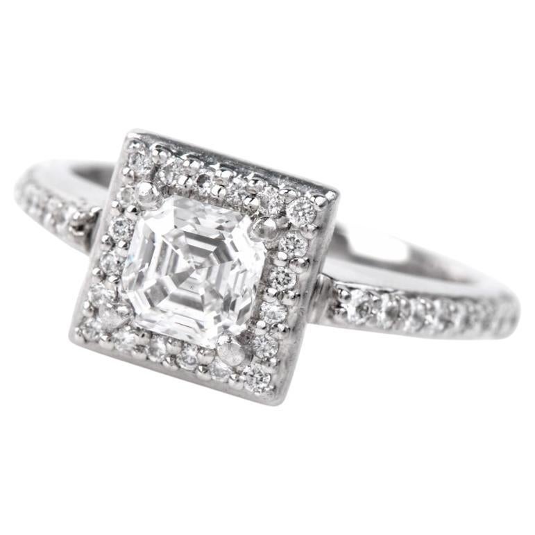 Art Deco .75 Carat GIA Certified Asscher Cut Diamond Platinum Engagement Ring