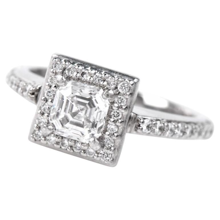 Art Deco 0,75 Karat GIA-zertifizierter Asscher-Schliff Diamant Platin Verlobungsring