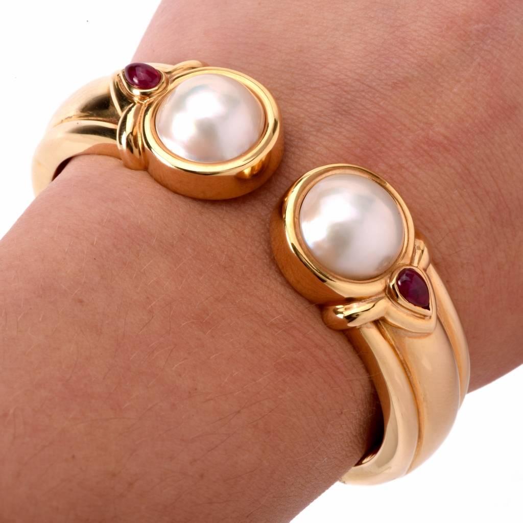 Modern High Polished Mabe Pearl Gold Bracelet