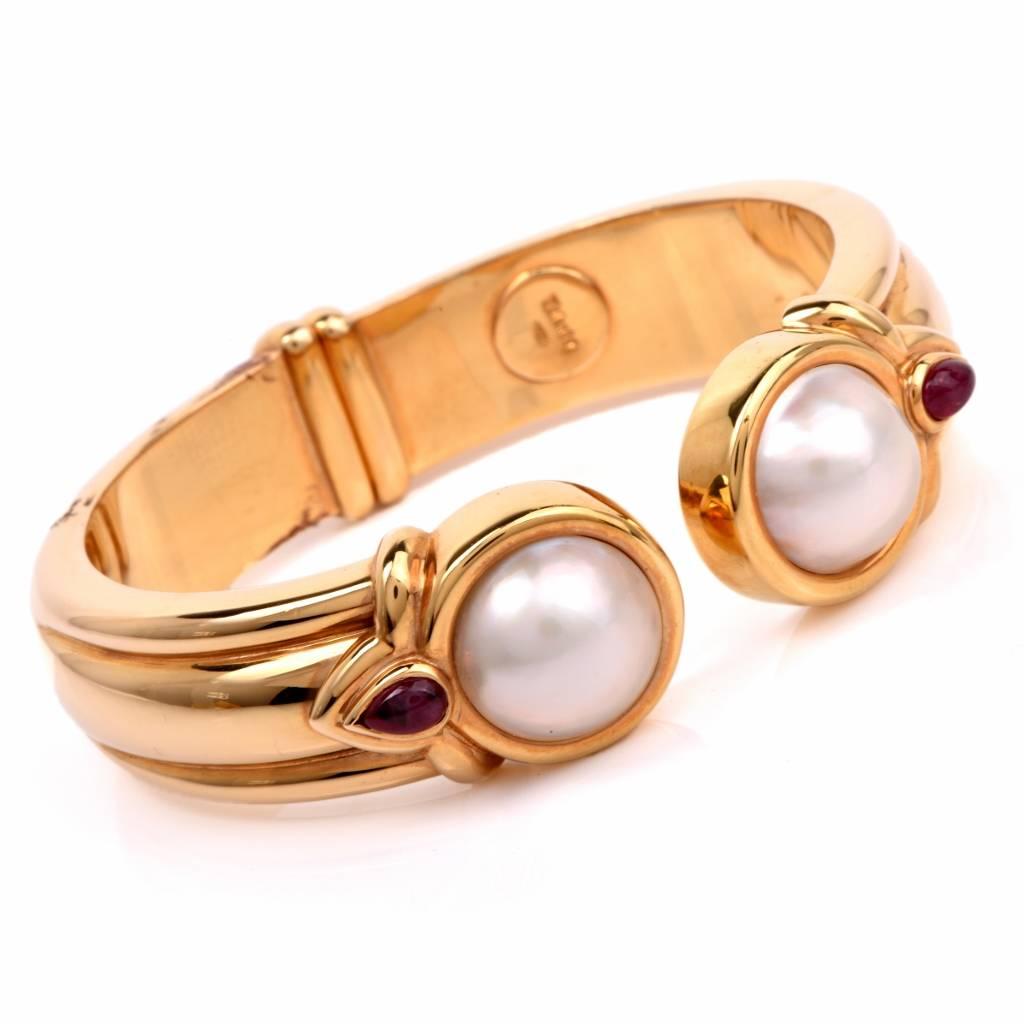 Women's High Polished Mabe Pearl Gold Bracelet