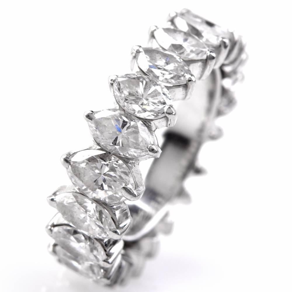 Classic Marquise Diamond Platinum Eternity Band Ring In Excellent Condition In Miami, FL