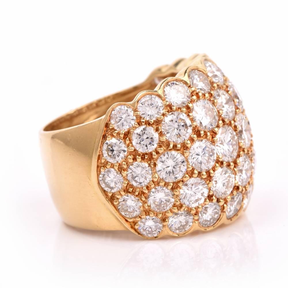 Stylish 10.20cts Diamond Cluster Gold CDome Ring In Excellent Condition In Miami, FL