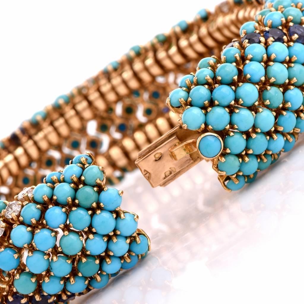 Women's 1960s George L’ Enfant  Turquoise Diamond French Gold Bracelet