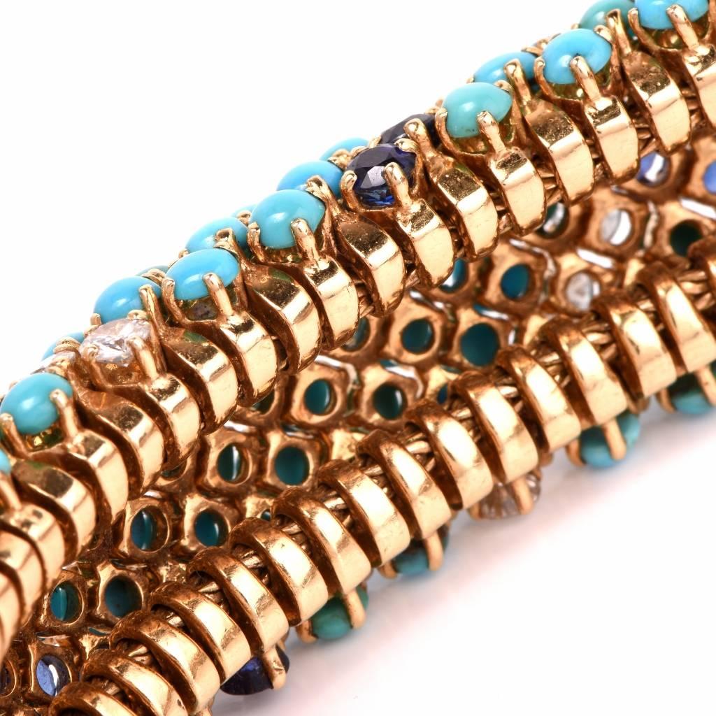 1960s George L’ Enfant  Turquoise Diamond French Gold Bracelet 1