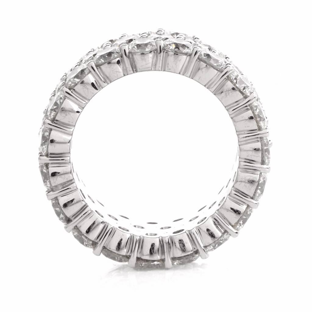 Women's Wide Three Rows Platinum Diamond Band Ring