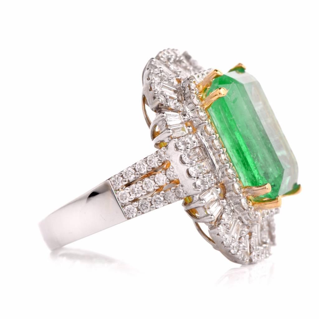 Certified Emerald Diamond Platinum Ballerina Ring 2