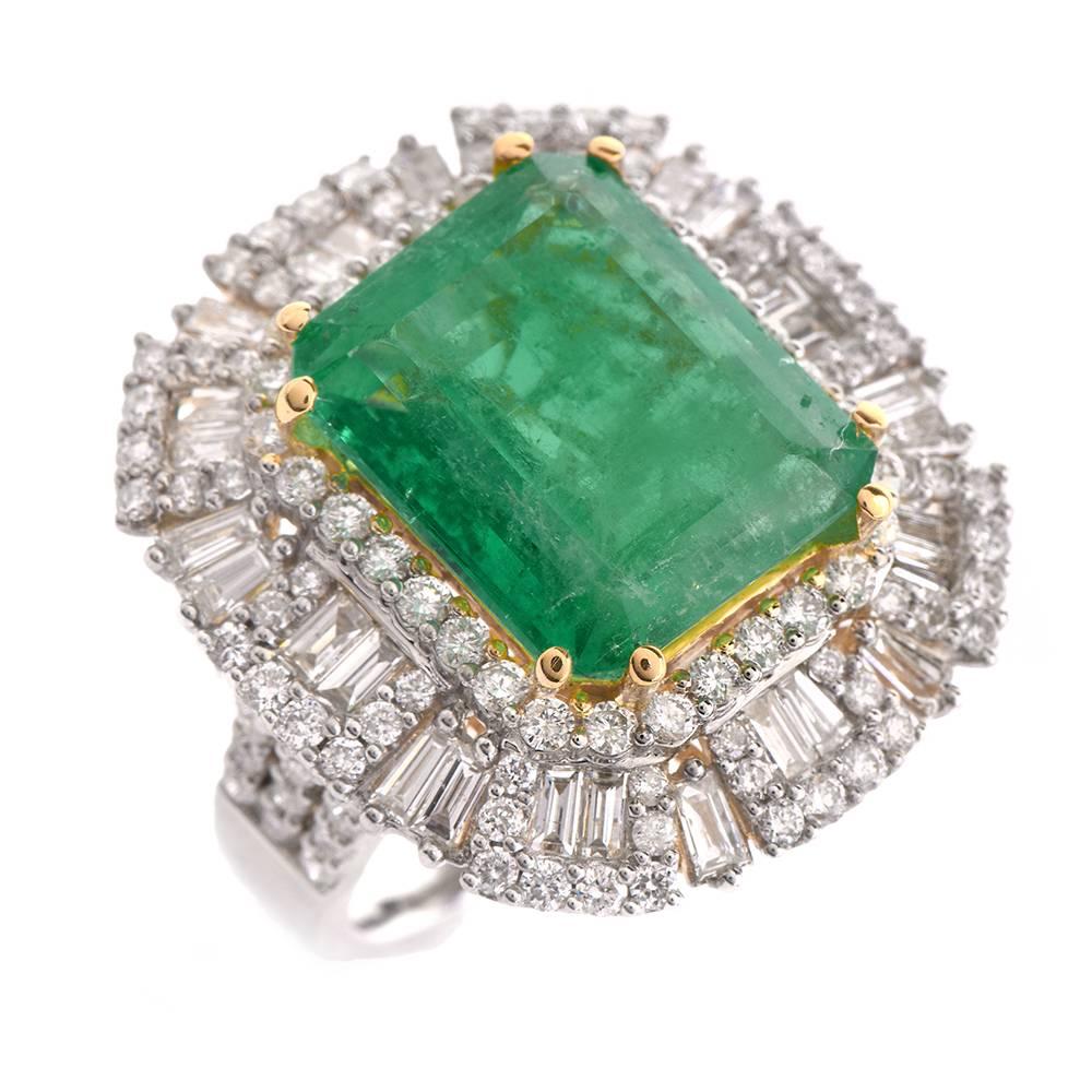 Certified Emerald Diamond Platinum Ballerina Ring 1