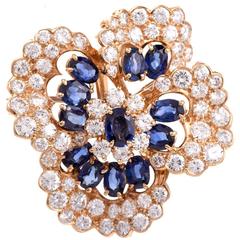 Oscar Heyman Sapphire Diamond Gold Floral Brooch Pin 