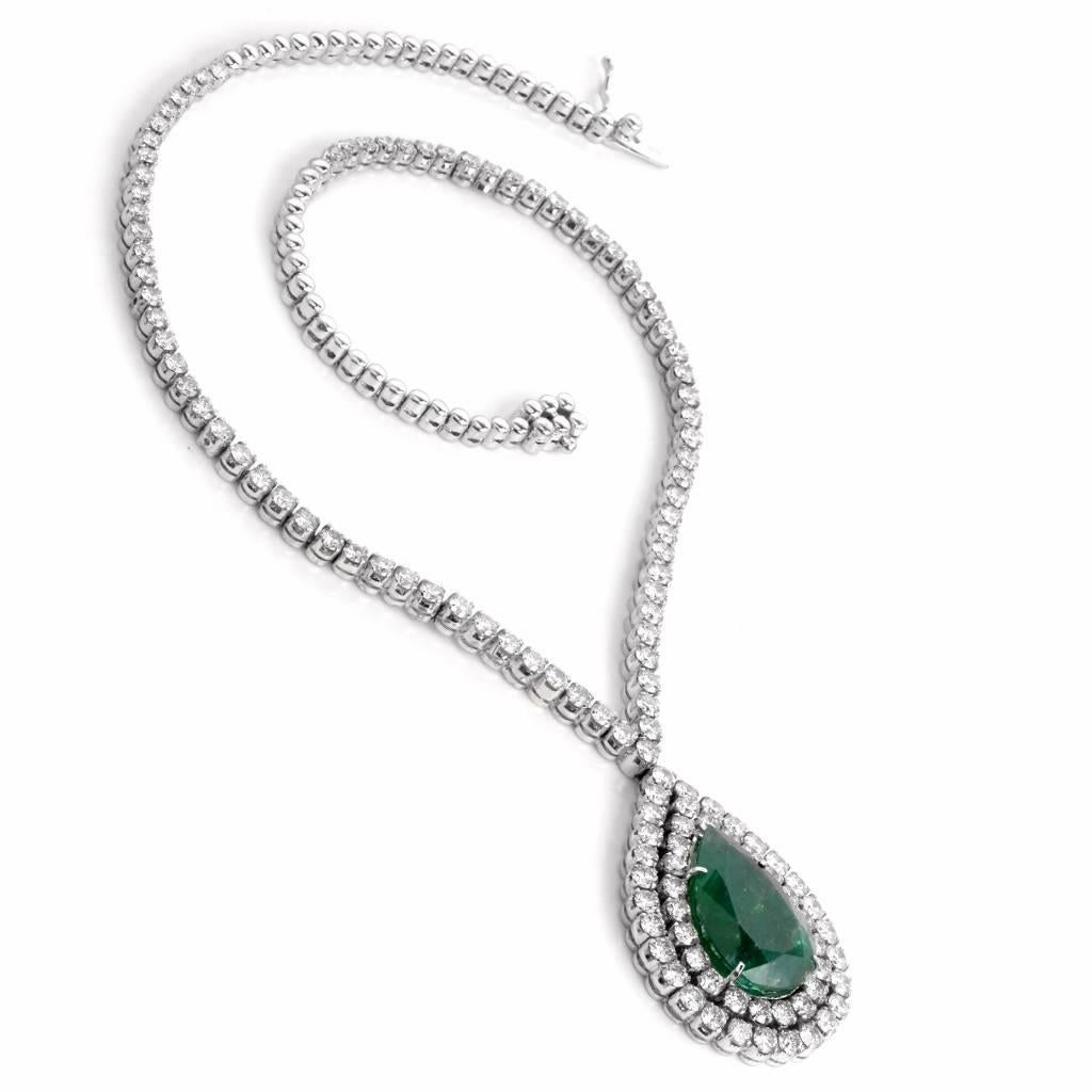 Stunning 48.05 Carats Emerald Diamond Gold Riviere pendant Necklace 2