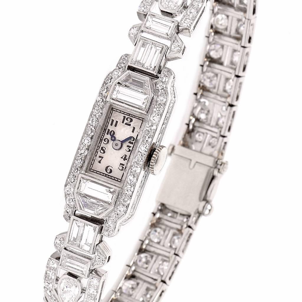 Mathey Tissot Ladies Diamond Platinum Bracelet Wristwatch In Excellent Condition In Miami, FL