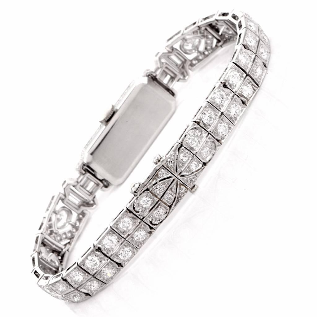 Women's Mathey Tissot Ladies Diamond Platinum Bracelet Wristwatch